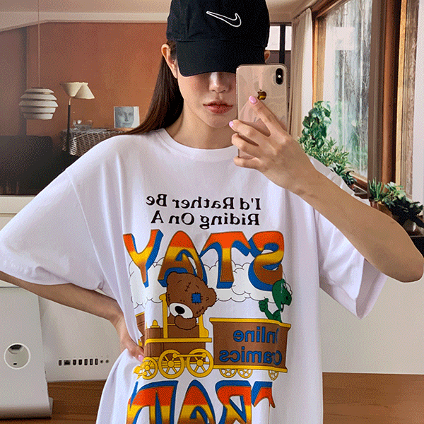 [무료배송]트레인 베어 박시핏 반팔 티셔츠 - T