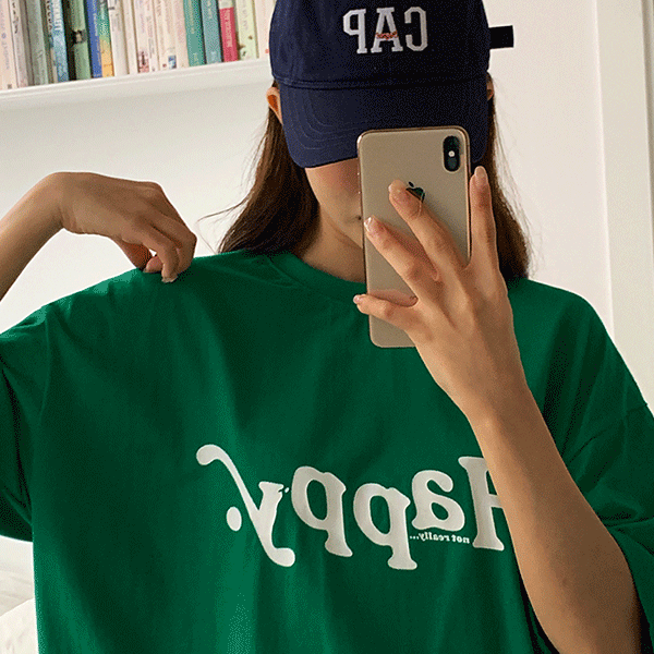 [무료배송]해피 박시핏 반팔 티셔츠 - t(남녀공용)