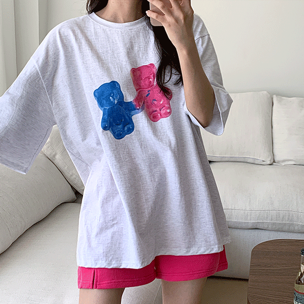 [무료배송]젤리베어 박시핏 반팔 티셔츠 - t(남녀공용,곰돌이)